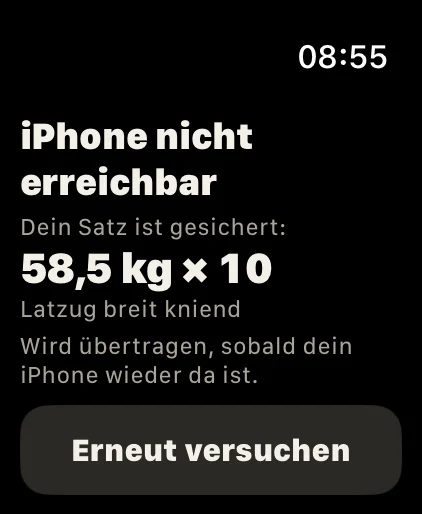 Funkloch: Dein Satz bleibt auf der Uhr und wird nachgeschickt.