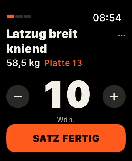 DCFT auf der Apple Watch: ein Satz mit Gewicht, Platte zum Stecken und Wiederholungen