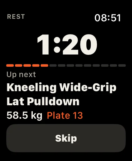 Rest countdown with the next exercise