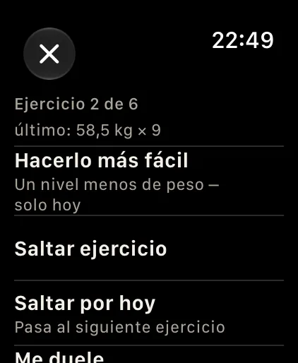 El menú «…»: Hacerlo más fácil, saltar o avisar de dolor.