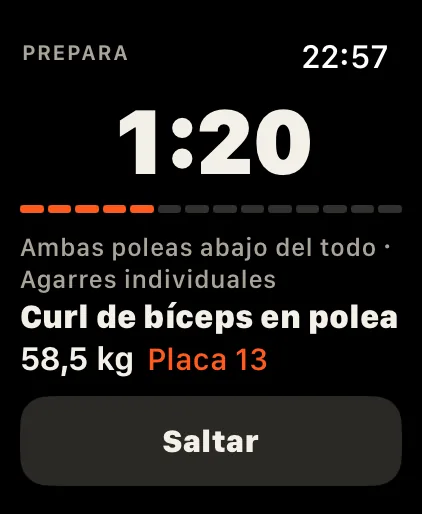 Indicación de montaje antes de un ejercicio nuevo