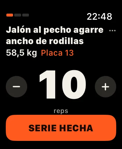 DCFT en el Apple Watch: una serie con peso, placa del pasador y repeticiones