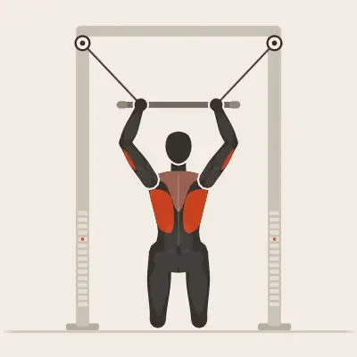 Animatie: Onderhandse lat pulldown, knielend
