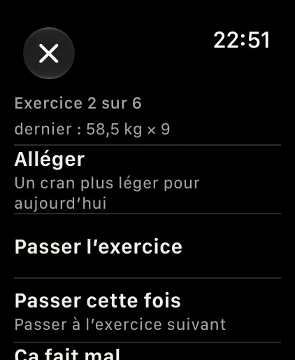 Le menu « … »: Alléger, passer ou signaler une douleur.