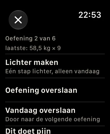 Het “…”-menu: Maak het lichter, sla over of meld pijn.