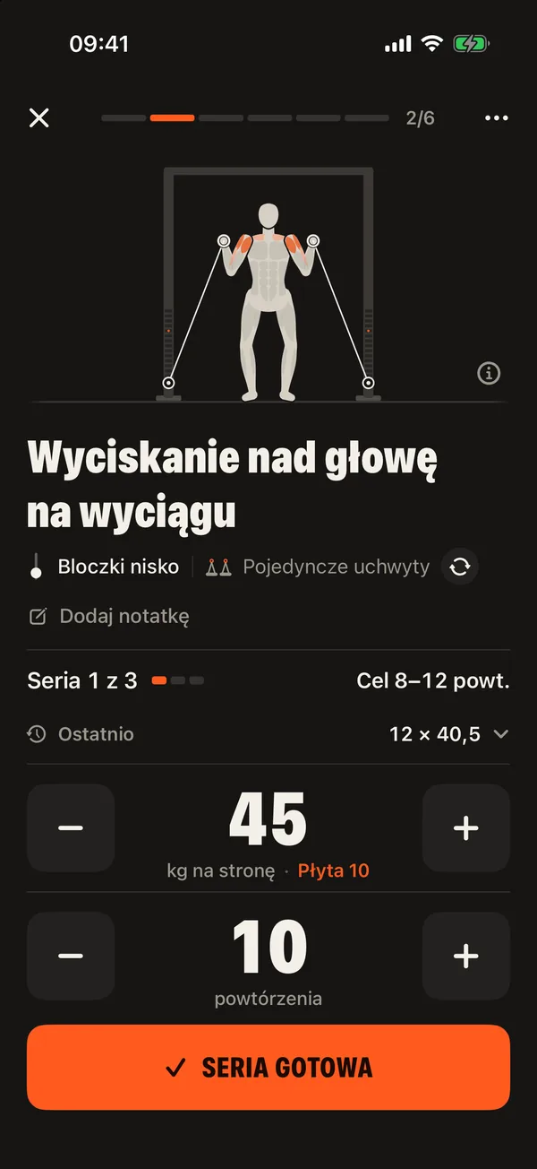 Seria w DCFT: ciężar na stronę, płyta pod bolec i powtórzenia