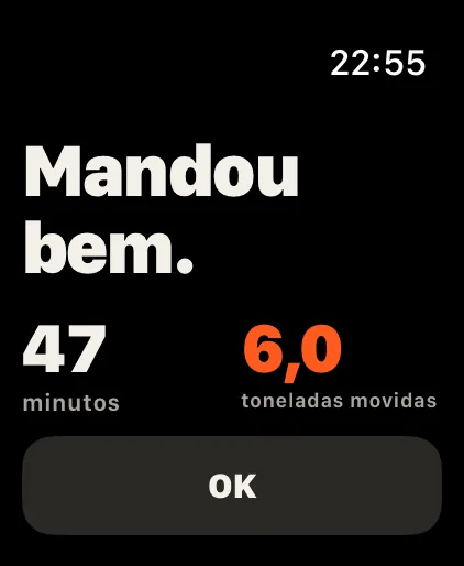 Pronto: Minutos e toneladas movimentadas num relance. Recordes, medalhas e estatísticas esperam no iPhone.