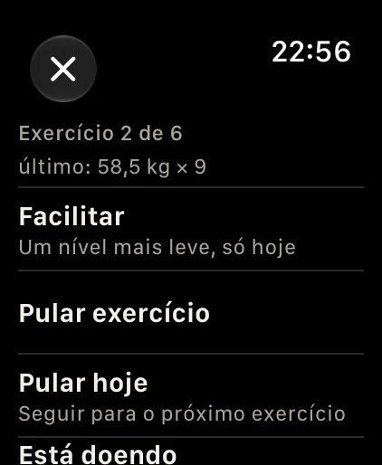 O menu “…”: Facilitar, pular ou avisar dor.