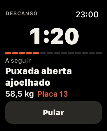 Contagem do descanso com o próximo exercício